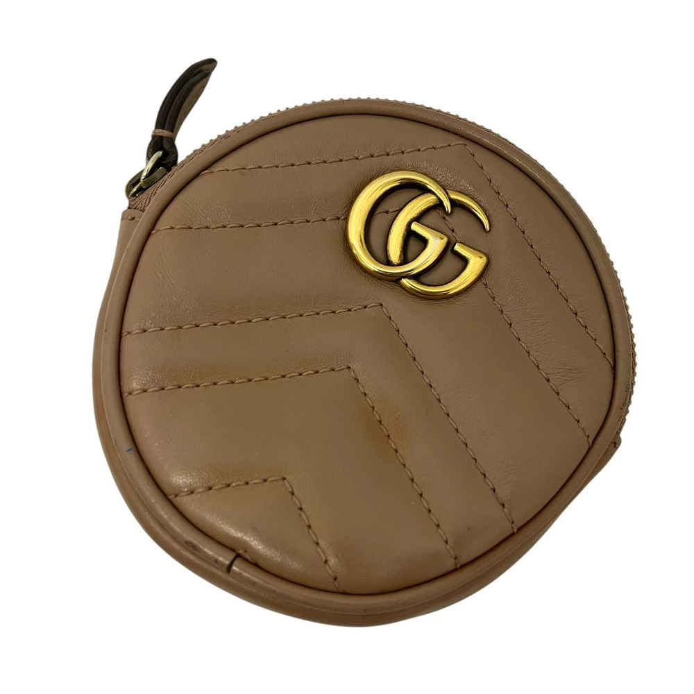 Gucci GG Marmont Matelasse Leather Round Coin Case Brown